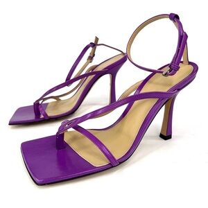 Bottega Veneta Stretch Strappy Purple Leather Heel Sandals Size EU 35.5